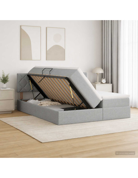 Letto con contenitore LED e materasso Grigio Chiaro