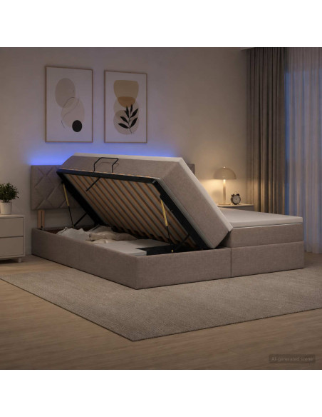 Letto con contenitore LED e materasso Tortora 180 x 200 cm
