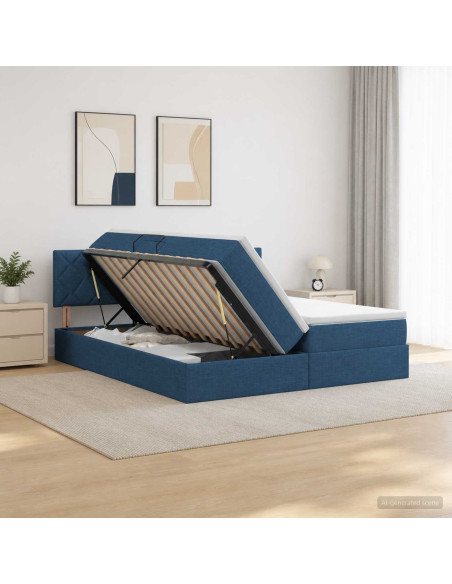 Letto con contenitore LED e materasso Blu 180 x 200 cm Tessuto