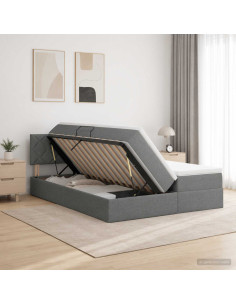 Letto con contenitore LED e materasso Grigio Scuro 200 x 200 cm