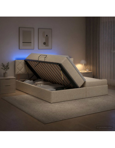 Letto con contenitore LED e materasso Crema 200 x 200 cm