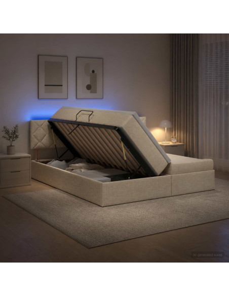 Letto con contenitore LED e materasso Crema 200 x 200 cm