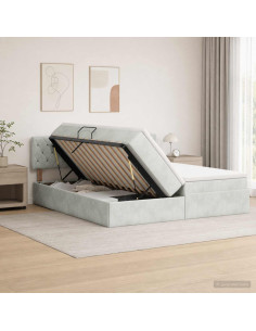 Letto con contenitore LED e materasso Grigio Chiaro