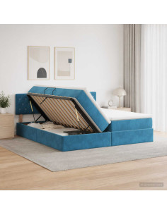 Letto con contenitore LED e materasso Blu Scuro 200 x 200 cm