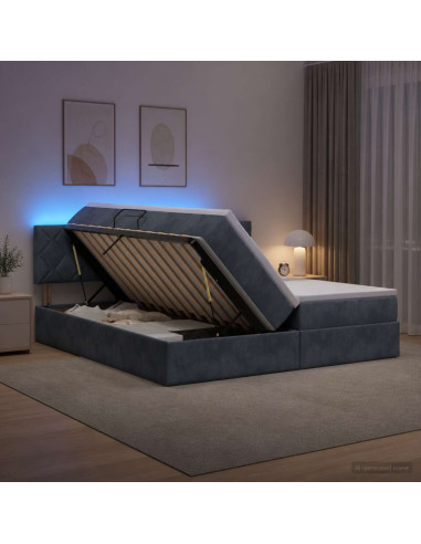Letto con contenitore LED e materasso Grigio Scuro 180 x 200 cm