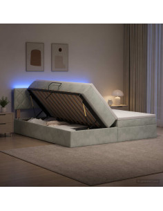 Letto con contenitore LED e materasso Grigio Chiaro