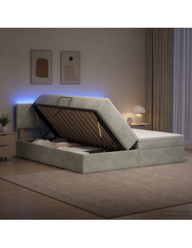 Letto con contenitore LED e materasso Grigio Chiaro