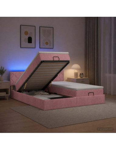 Letto con contenitore LED e materasso Rosa 200 x 200 cm Velluto