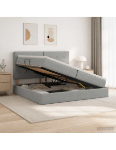 Letto con contenitore e materasso Grigio Chiaro 200 x 200 cm