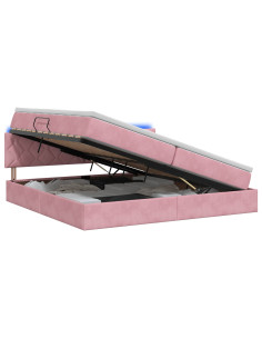 Letto con contenitore LED e materasso Rosa 200 x 200 cm Velluto 2