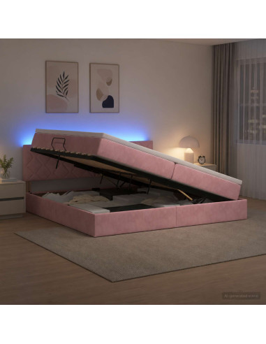 Letto con contenitore LED e materasso Rosa 200 x 200 cm Velluto