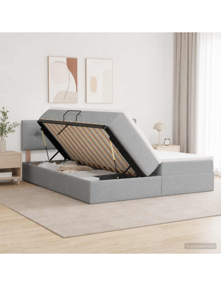 Letto con contenitore LED e materasso Grigio Chiaro