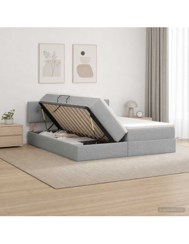 Letto con contenitore LED e materasso Grigio Chiaro