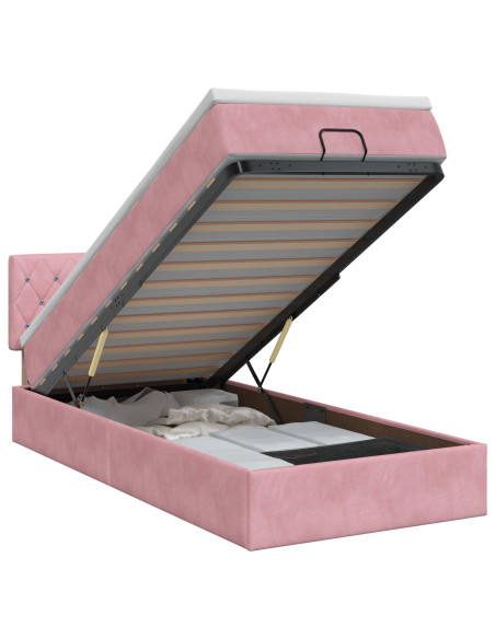Letto ottomano con materasso Rosa 100 x 200 cm Velluto