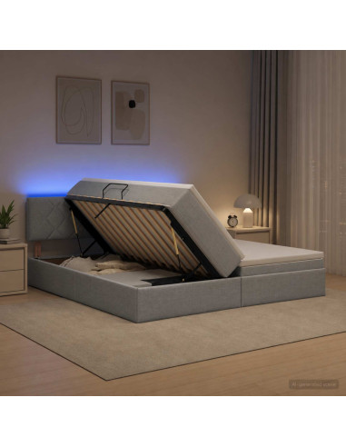 Letto con contenitore LED e materasso Grigio Chiaro