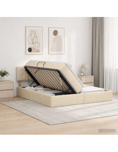 Letto con contenitore LED e materasso Crema 180 x 200 cm