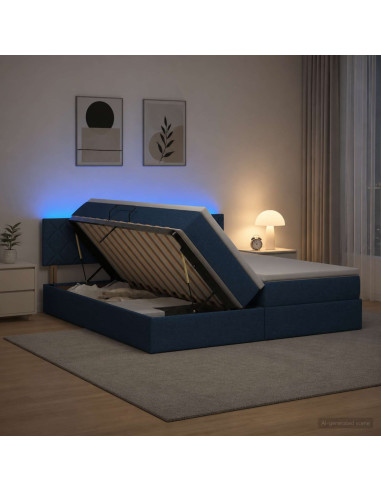 Letto con contenitore LED e materasso Blu 180 x 200 cm Tessuto