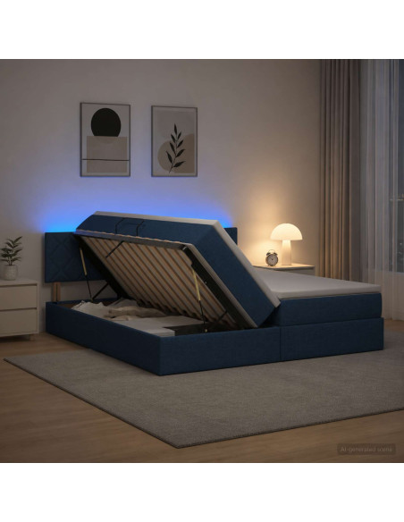 Letto con contenitore LED e materasso Blu 180 x 200 cm Tessuto