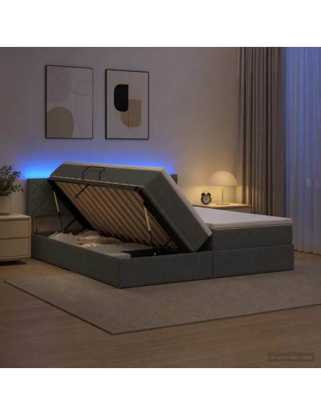 Letto con contenitore LED e materasso Grigio Scuro 200 x 200 cm