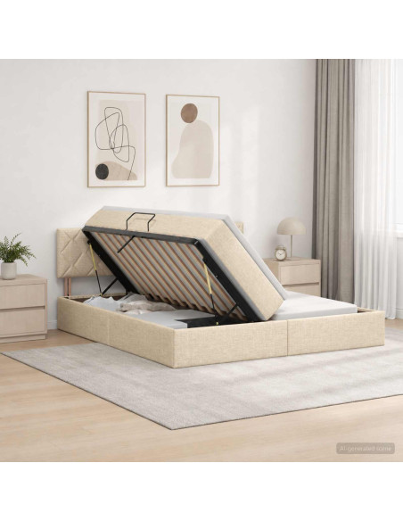 Letto con contenitore LED e materasso Crema 200 x 200 cm