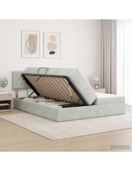 Letto con contenitore LED e materasso Grigio Chiaro