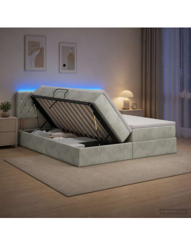 Letto con contenitore LED e materasso Grigio Chiaro