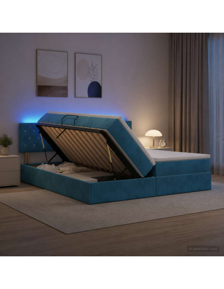 Letto con contenitore LED e materasso Blu Scuro 200 x 200 cm
