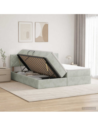 Letto con contenitore LED e materasso Grigio Chiaro