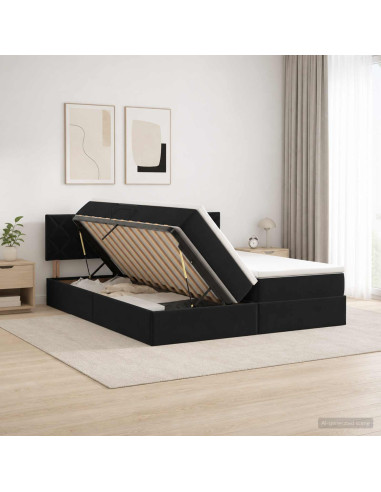 Letto con contenitore LED e materasso Nero 200 x 200 cm Velluto
