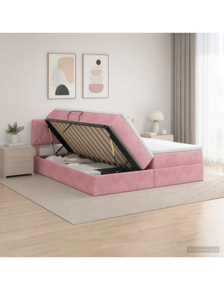 Letto con contenitore LED e materasso Rosa 200 x 200 cm Velluto