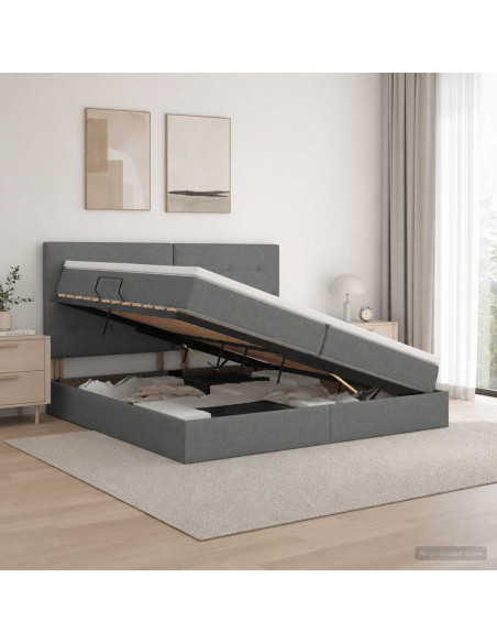 Letto con contenitore e materasso Grigio Scuro 200 x 200 cm