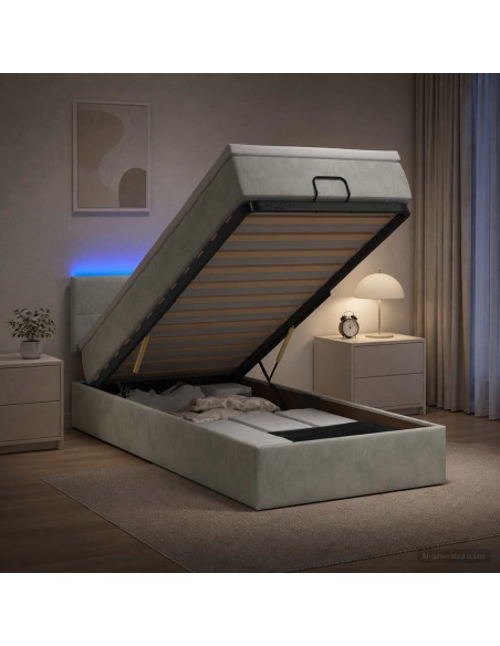 Letto Ottomano con Materasso e LED Grigio Chiaro 80 x 200 cm