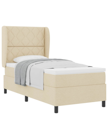 Letto a molle con testiera Crema 90 x 190 cm Tessuto