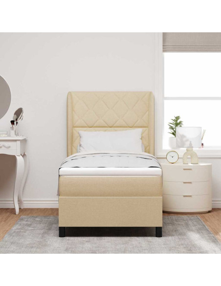 Letto a molle con testiera Crema 90 x 190 cm Tessuto
