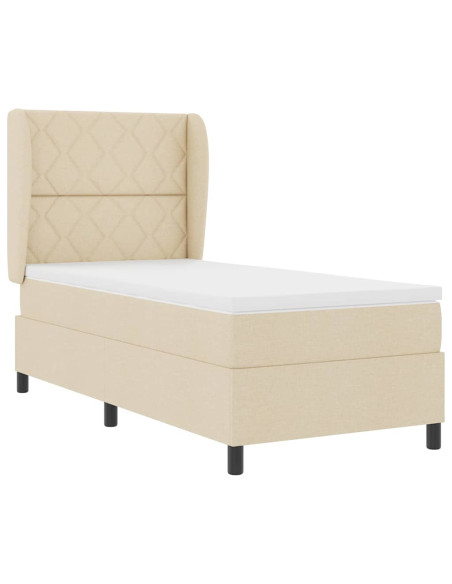 Letto a molle con testiera Crema 90 x 190 cm Tessuto