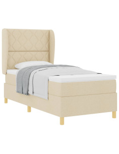 Letto a molle con testiera Crema 190 x 90 cm Tessuto 2