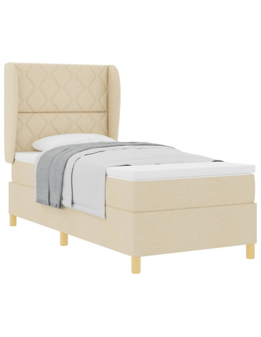 Letto a molle con testiera Crema 190 x 90 cm Tessuto