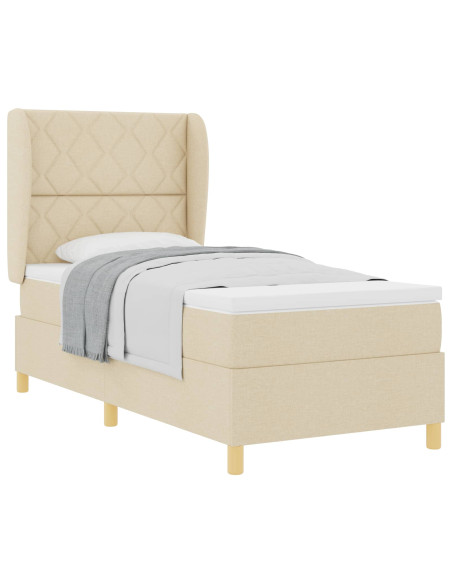 Letto a molle con testiera Crema 190 x 90 cm Tessuto