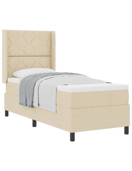 Letto a molle con cuscino Crema 190 x 90 cm Tessuto