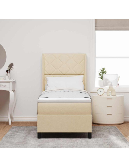 Letto a molle con cuscino Crema 190 x 90 cm Tessuto