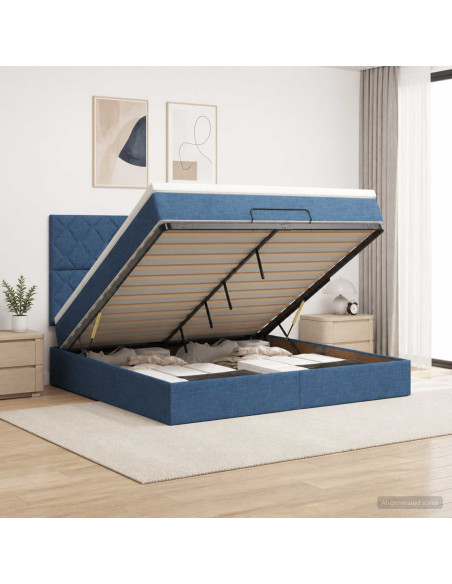Letto Ottomano con Materasso e LED Blu 180 x 200 cm Tessuto