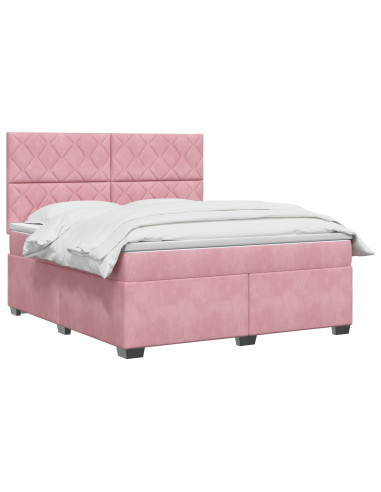 Letto box spring con materasso Rosa 160 x 200 cm Velluto