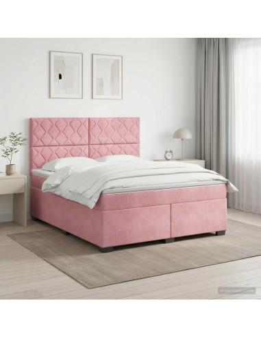 Letto box spring con materasso Rosa 160 x 200 cm Velluto