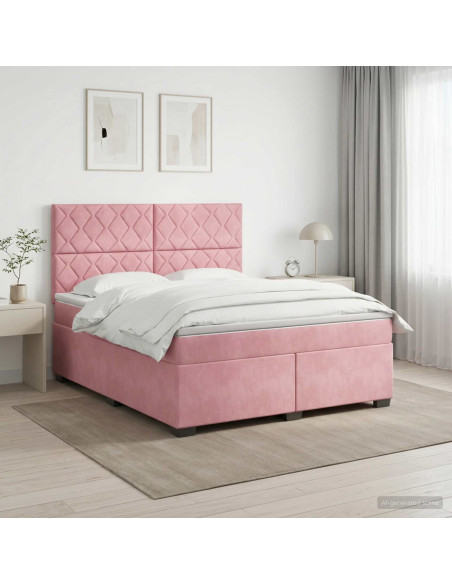 Letto box spring con materasso Rosa 160 x 200 cm Velluto