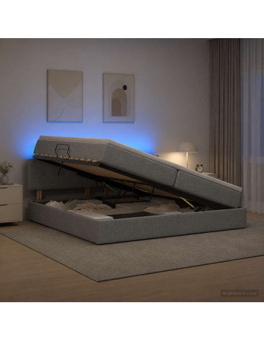 Letto con contenitore LED e materasso Grigio Chiaro