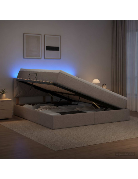 Letto con contenitore LED e materasso Tortora 180 x 200 cm