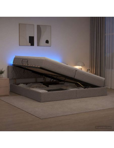Letto con contenitore LED e materasso Tortora 200 x 200 cm