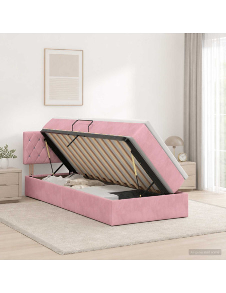 Letto con contenitore LED e materasso Rosa 100 x 200 cm Velluto