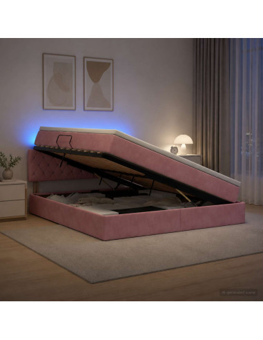 Letto con contenitore LED e materasso Rosa 160 x 200 cm Velluto
