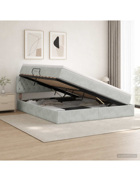 Letto con contenitore LED e materasso Grigio Chiaro